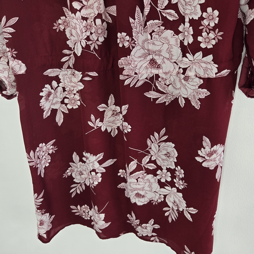 Timing Floral Burgundy Women's Long Tunic Top Size Medium - Picture 13 of 15